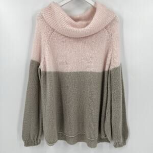 Wooden Ships Pink Gray Colorblock Cowl Neck Wool Blend Sweater Women’s Size M/L